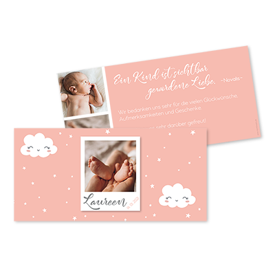Geburts-Karte 194 x 93 mm "Pinky Sky"