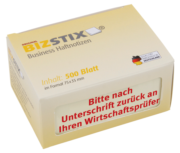 BIZSTIX® Business Haftnotizen "Bitte nach Unterschrift zurück an Ihren Wirtschaftsprüfer"