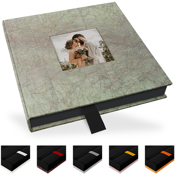 USB-Klappschachtel 20 x 20 cm, mit Bildausschnitt, Innenschachtel& Inlay schwarz