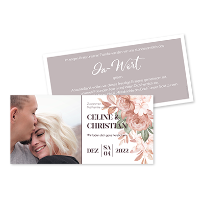 Hochzeitskarte "Roses Love", 194 x 93 mm