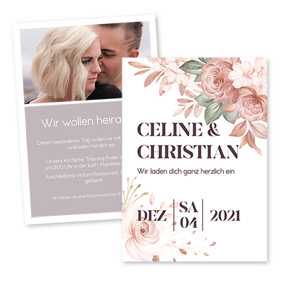 Hochzeitskarte DIN A6 "Roses Love"